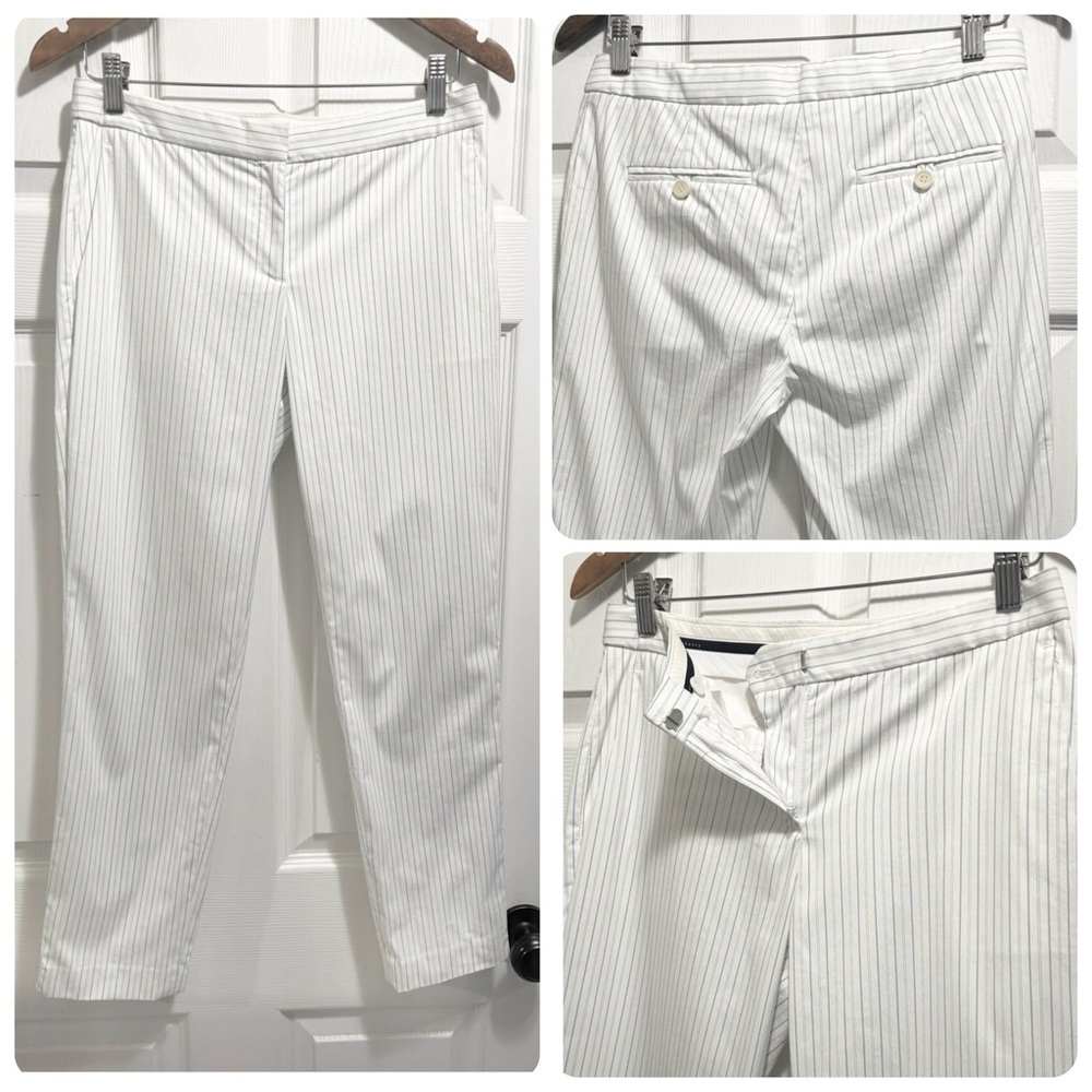 Theory Pinstripe Straight Leg Ankle Pants Blue White Striped Stretch Size 2
